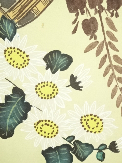 掛け軸 草風 『 四季花 』 絹本 希少 軸装 茶道具 掛軸 美品 です。 掛け軸 金子華春 『 四季花 』 絹本 希少 軸装 茶道具 掛軸 美品 です